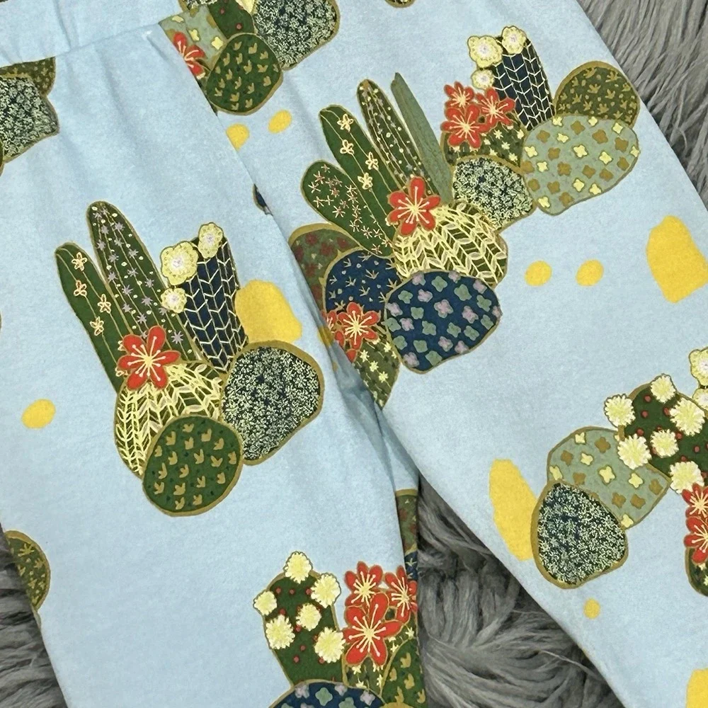 Apple Park + LALA CURIO Blue Organic Baby Leggings W/Cactus‎ Pattern 12-18m
